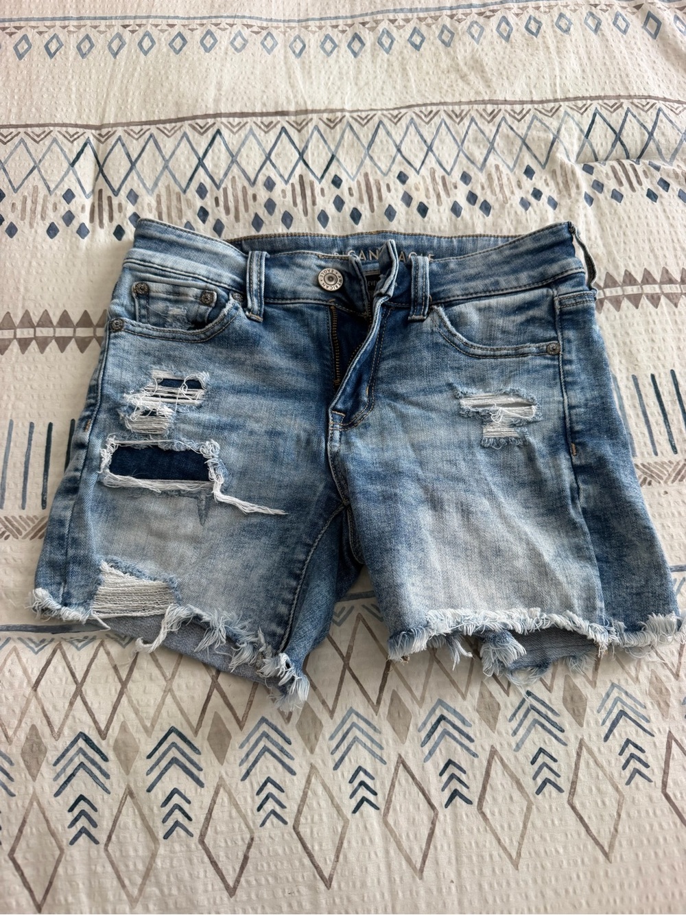 American Eagle Outfitters Light Blue Distressed Denim Shorts